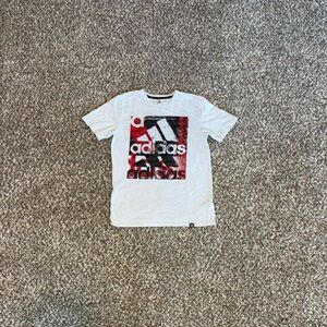 Adidas White Tee with Red and Black Graphic